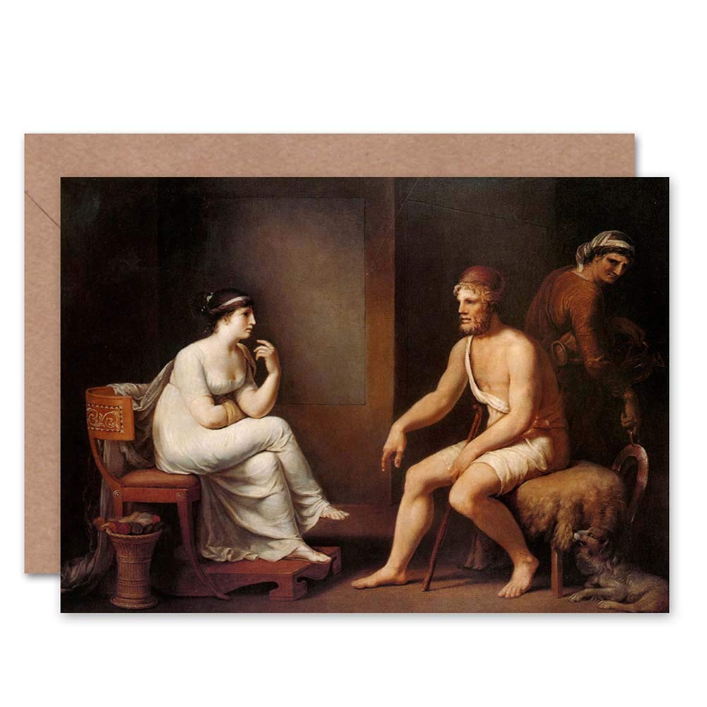 Wee Blue Coo Greek Mythology Greeting Card - Odysseus and Penelope Allegory Painting by Tischbein | Unique Gift for Art Lovers, Wedding Anniversaries & Greek History Enthusiasts
