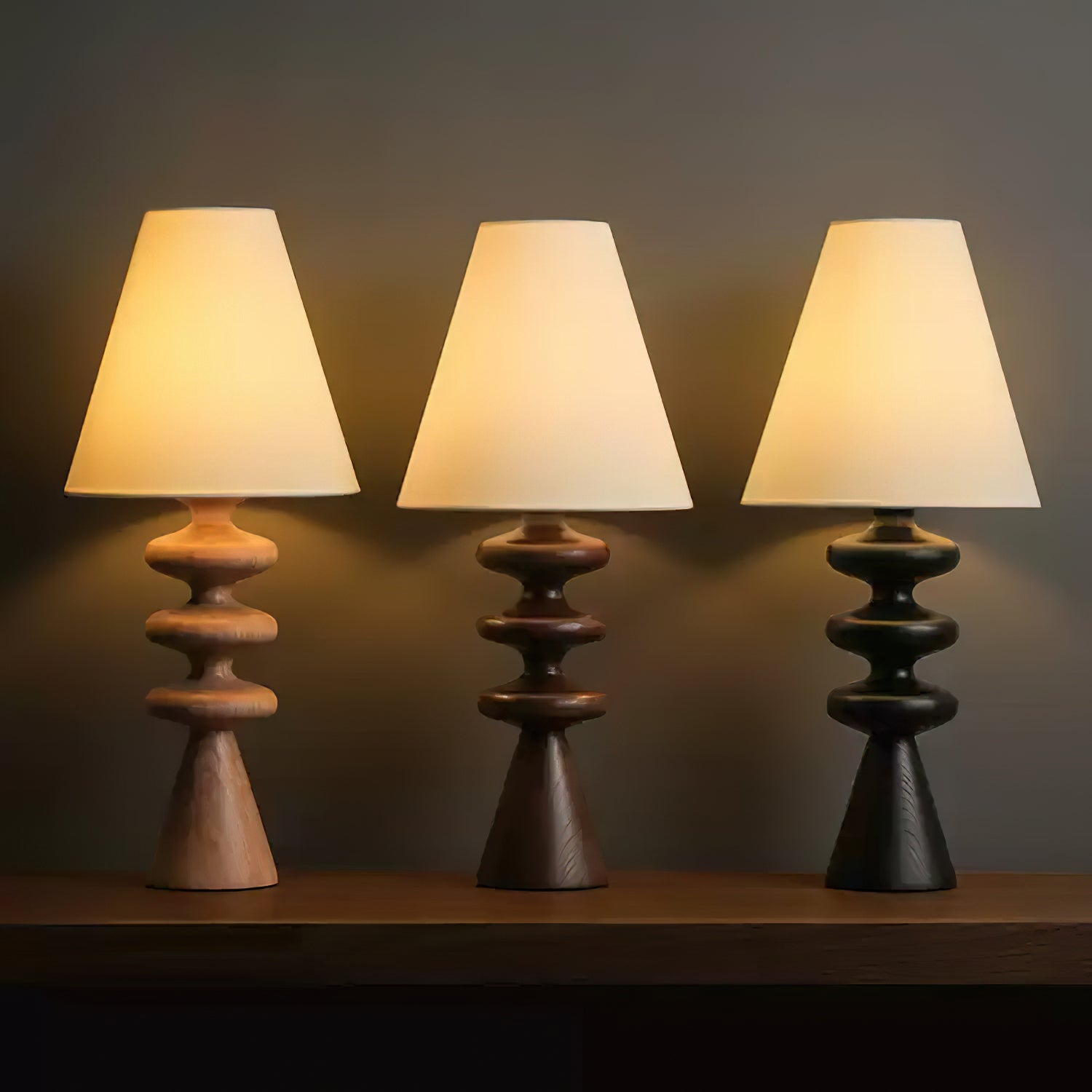 Modern Ripple Wood Table Lamp - Handcrafted Natural Wood Nightstand Light for Bedroom, Living Room & Office - Warm Ambient Lighting for Home Decor