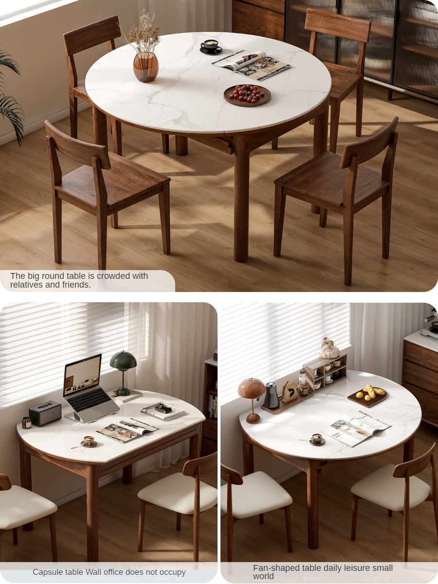 Solid Black Walnut & Ash Wood Folding Dining Table - Extendable Rock Plate Design for Small Spaces, Apartments & Outdoor Dining