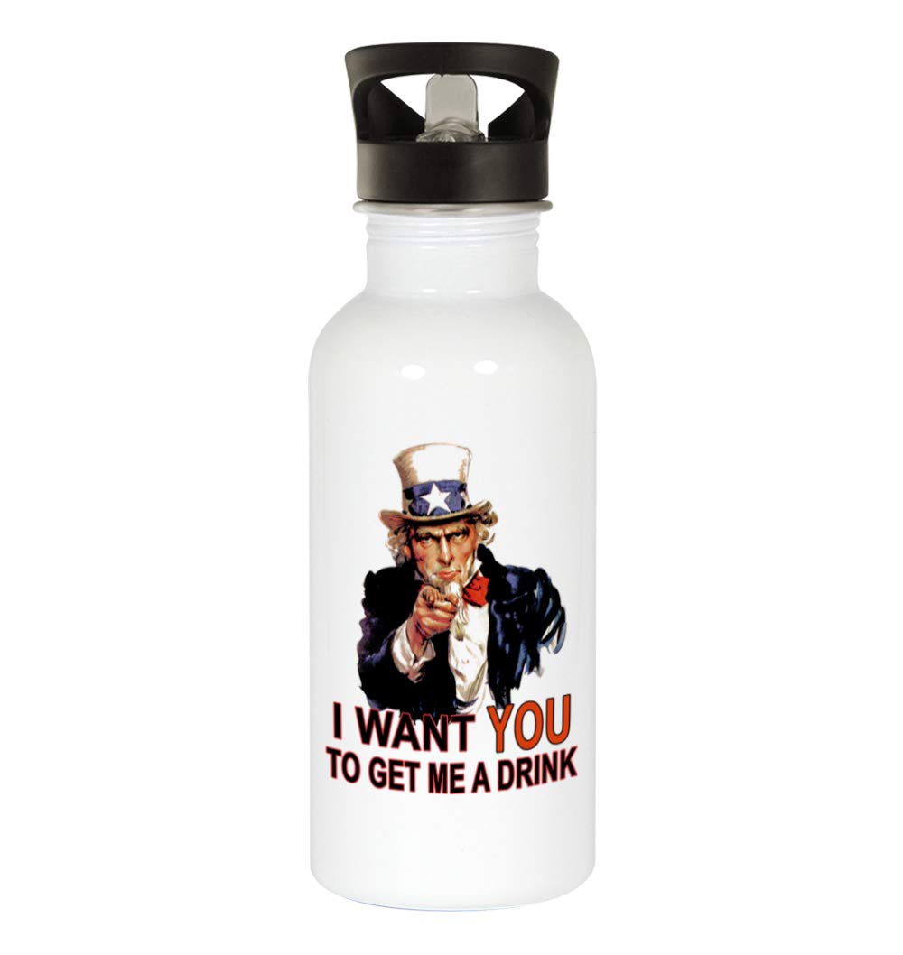Funny Uncle Sam Water Bottle - 20oz Insulated Stainless Steel Tumbler with Lid & Straw - Patriotic Humor Gift for Men, Women, Office, Gym & Outdoor Activities