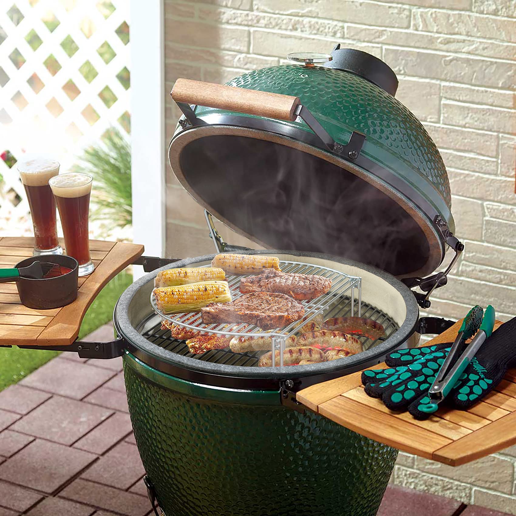 Onlyfire Stainless Steel Grill Expander Cooking Grate - Universal Fit for Weber, Char-Broil, Big Green Egg, Kamado Joe & More - Perfect for Grilling, Smoking & BBQ Parties