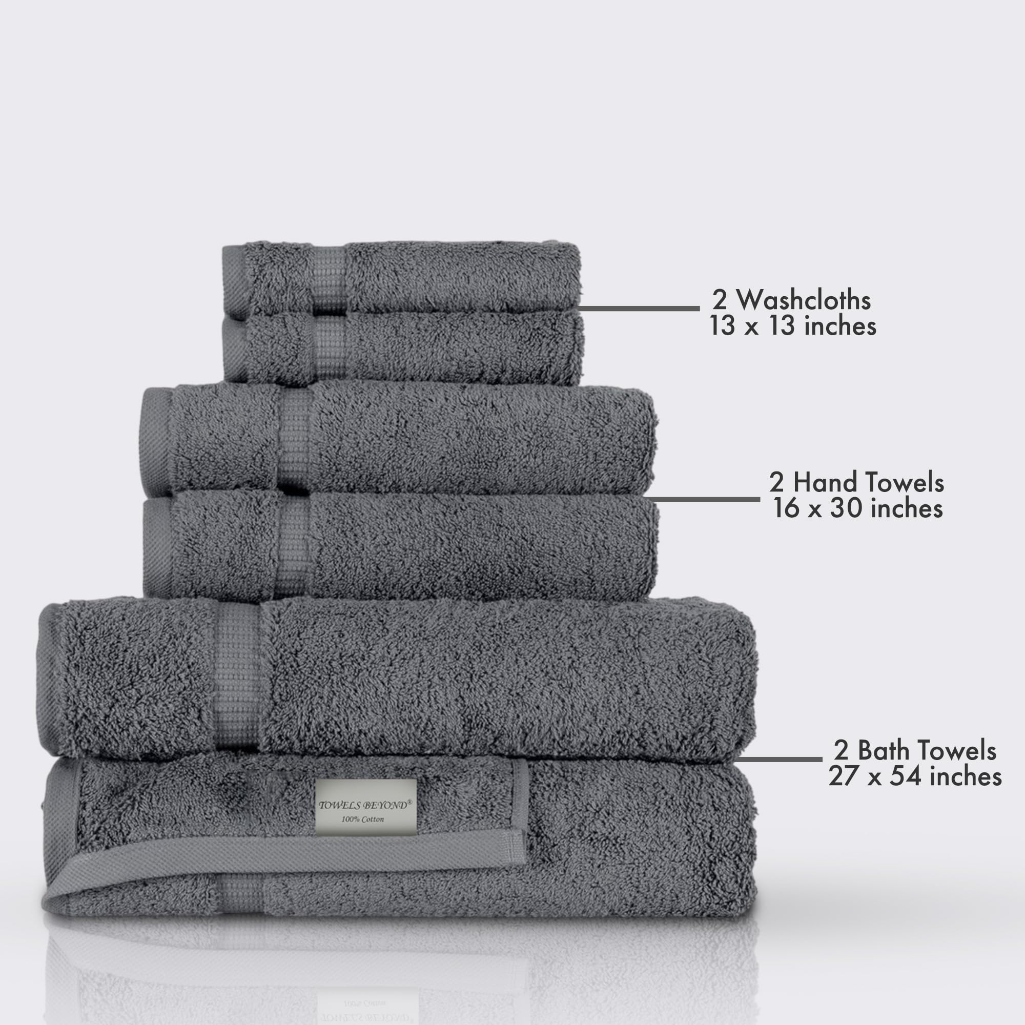 Premium 6-Piece Turkish Cotton Towel Set - Ultra Soft & Absorbent Quick-Dry Bath Towels (2), Hand Towels (2) & Washcloths (2) | Luxury Spa & Bathroom Essentials for Home & Hotel Use (Grey)