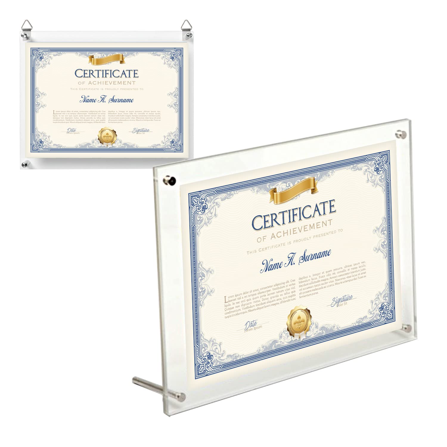 A4 Acrylic Photo Frame with Brackets - Hanging Picture Frame for Certificates, Documents & Photos - Perfect for Home, Office & Wall Decor