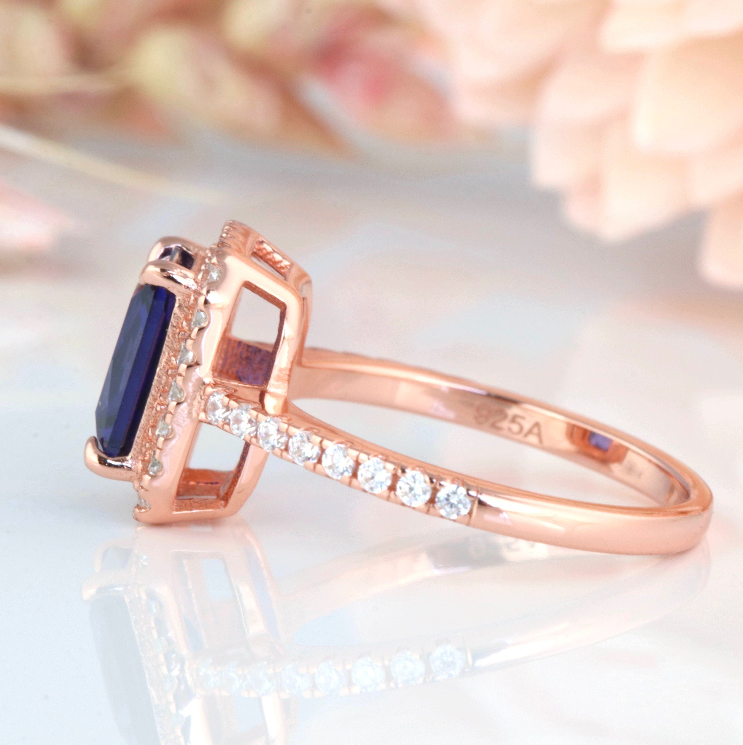 Exquisite 14K Rose Gold Vermeil Ceylon Sapphire Ring for Women | Elegant Jewelry Gift for Anniversary, Engagement & Special Occasions