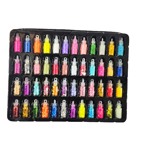 3D Glitter Powder Set for Nails - 48 Pack Acrylic Nail Art Decorations with Rhinestones & Sequins | Perfect for DIY Manicures, Gift Giving & Nail Salon Use