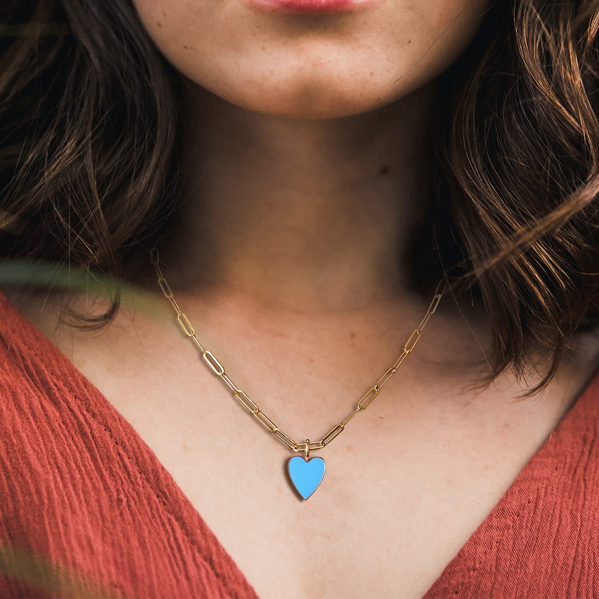 Elegant Heart Necklace for Women - Dainty Paperclip Chain Jewelry, Cute Pink Preppy Necklace 16+2 Inches | Perfect Gift for Valentine's Day, Anniversary & Everyday Wear