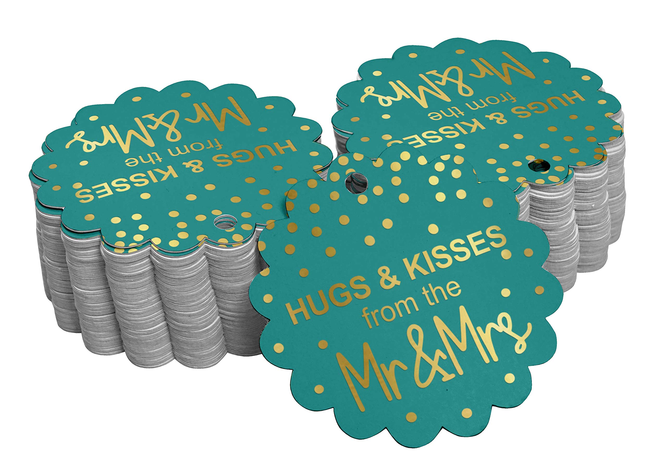 100 Pack Gold Foil Wedding Favor Tags - Elegant Hugs & Kisses Paper Hang Tags for Bridal Shower, Anniversary & Party Decorations