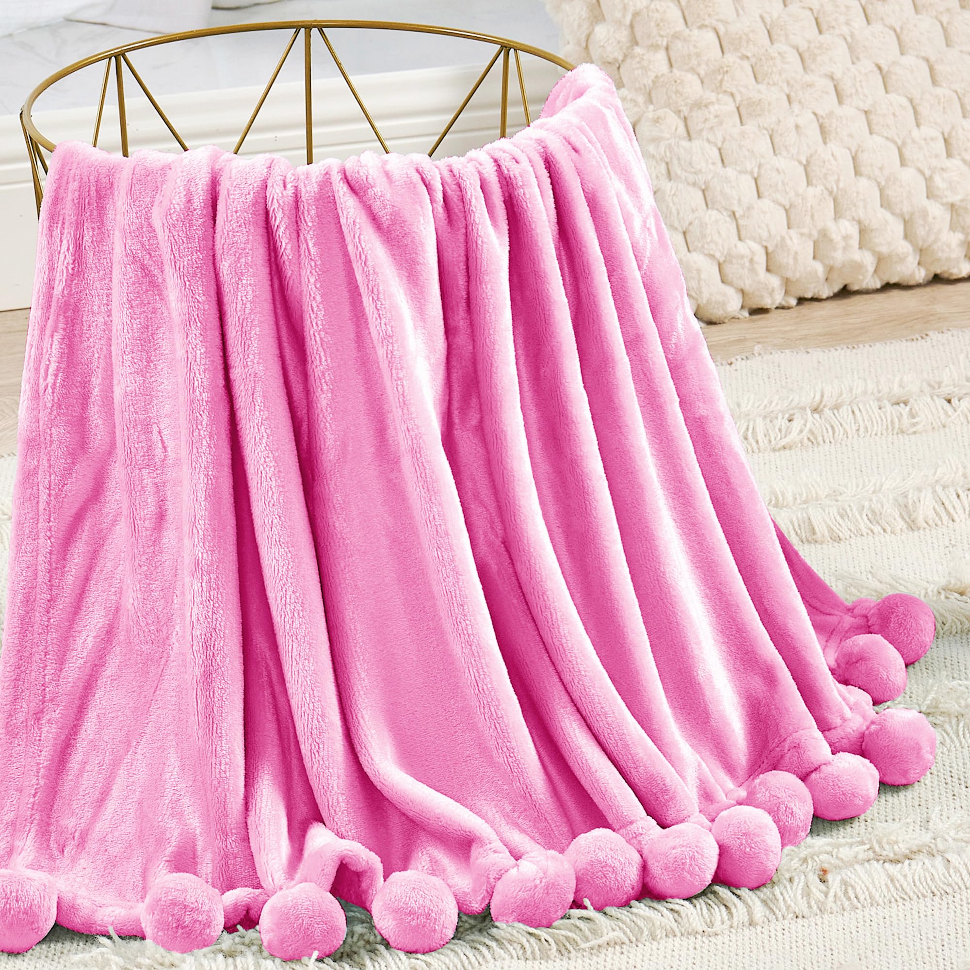 Soft Fluffy Pom Pom Throw Blanket - 60