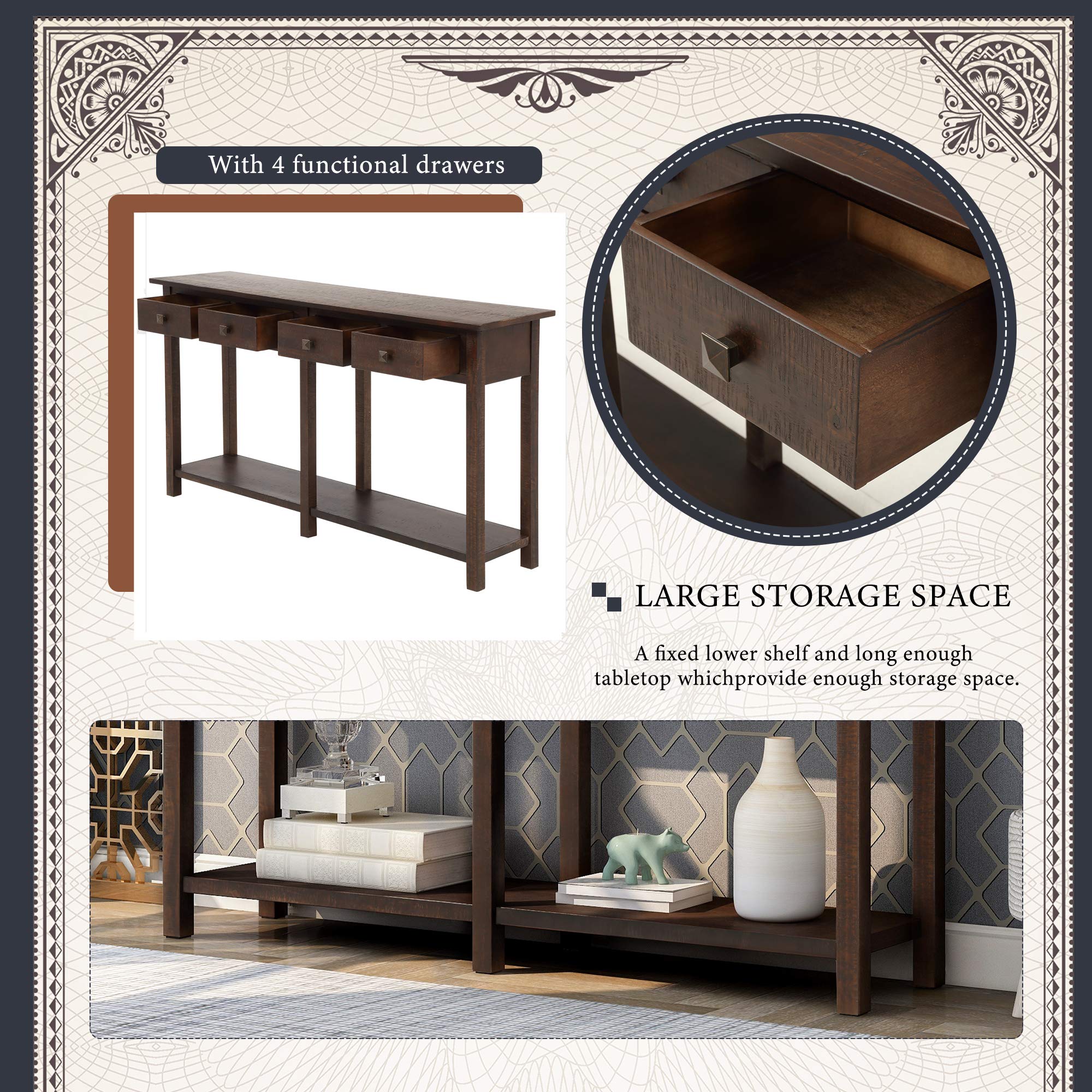 Rustic Console Table with Drawer & Shelf - Brushed Texture Sofa Table for Entryway, Living Room & Dining Room - Blue | Perfect for Small Spaces & Home Decor