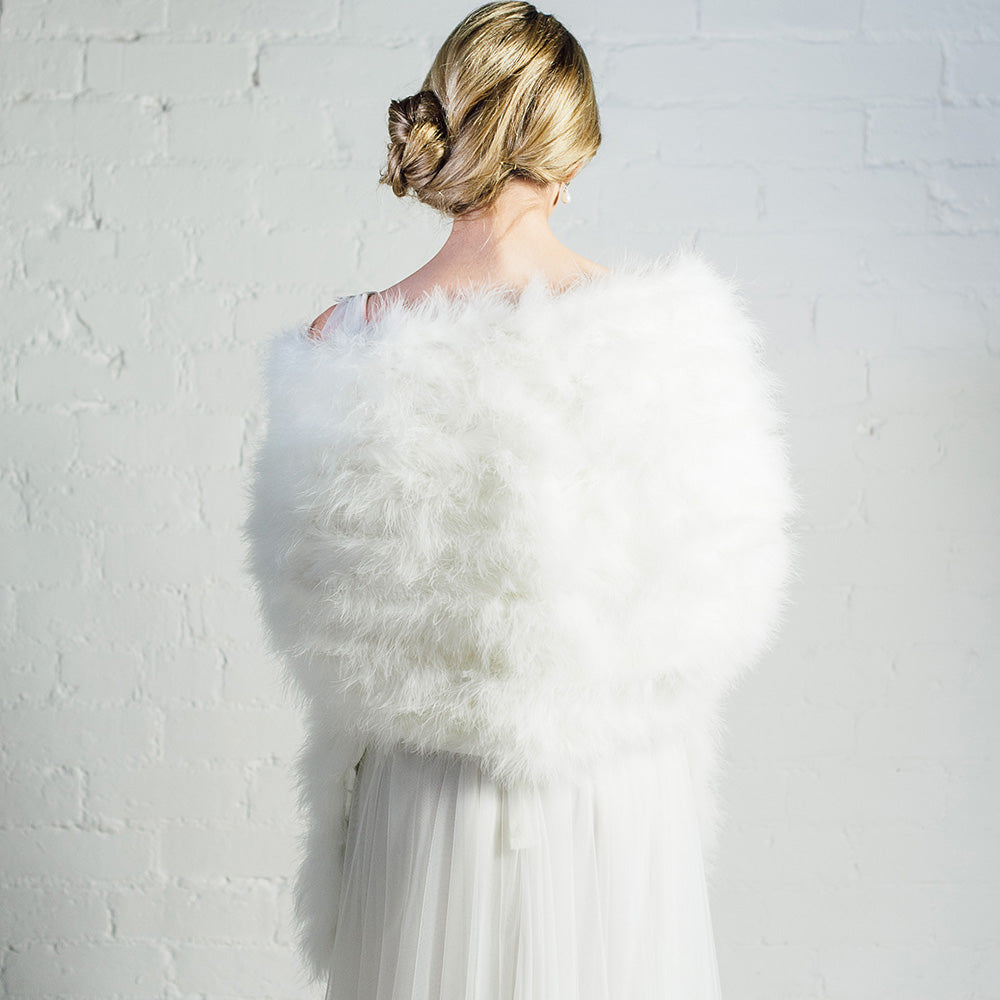 Ivory Long Feather Bridal Wrap Shawl - Elegant Wide Wedding Accessory for Brides, Bridesmaids & Special Occasions