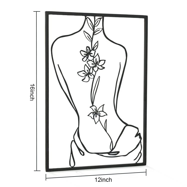 Remenna Minimalist Modern Abstract One Line Women Body Face Art - Set of 3 Large Metal Wall Decor for Living Room, Bedroom, Bathroom - Black | Contemporary Home & Office Aesthetic Decor