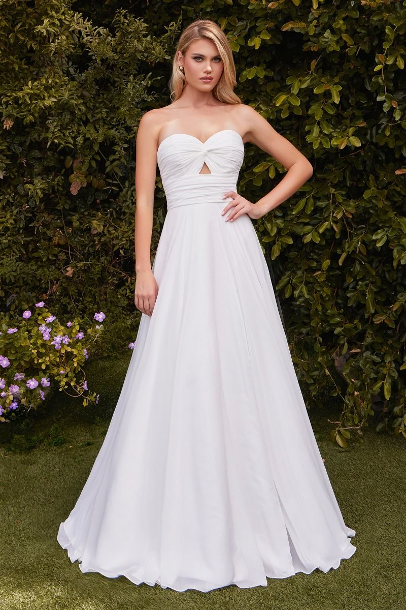 Madigan Gown - Strapless A-Line Satin Keyhole Dress in Off White | Elegant Evening Gown for Weddings, Prom & Formal Events