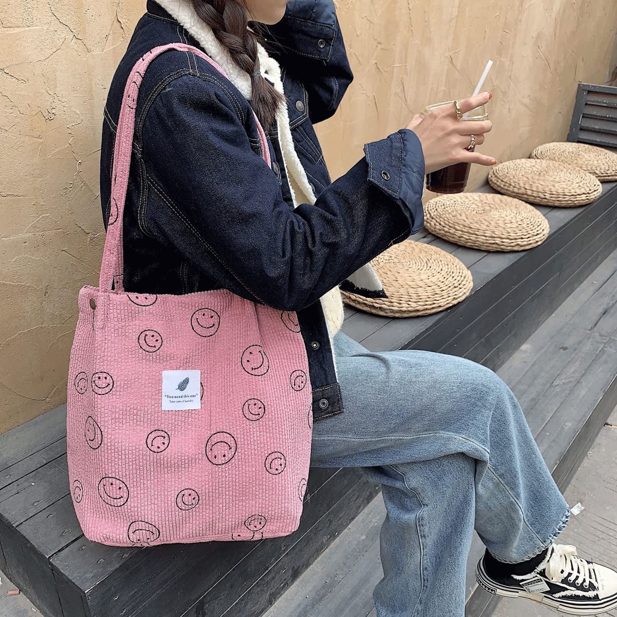 Stylish Corduroy Tote Bag for Women - Large Cute Shoulder Bag for School, Work & Travel - Trendy Aesthetic Handbag for Everyday Use
