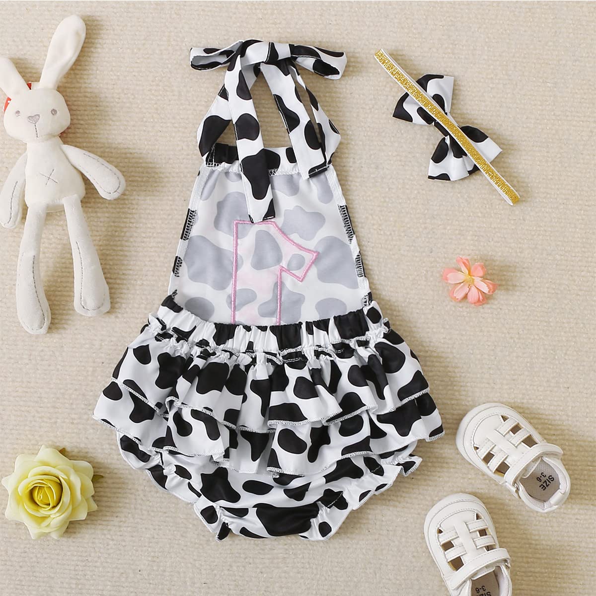 Baby Girl First Birthday Outfit - Adorable 1st Birthday Cow Print Bodysuit & Romper Set | Perfect for Photoshoots, Cake Smash & Special Celebrations