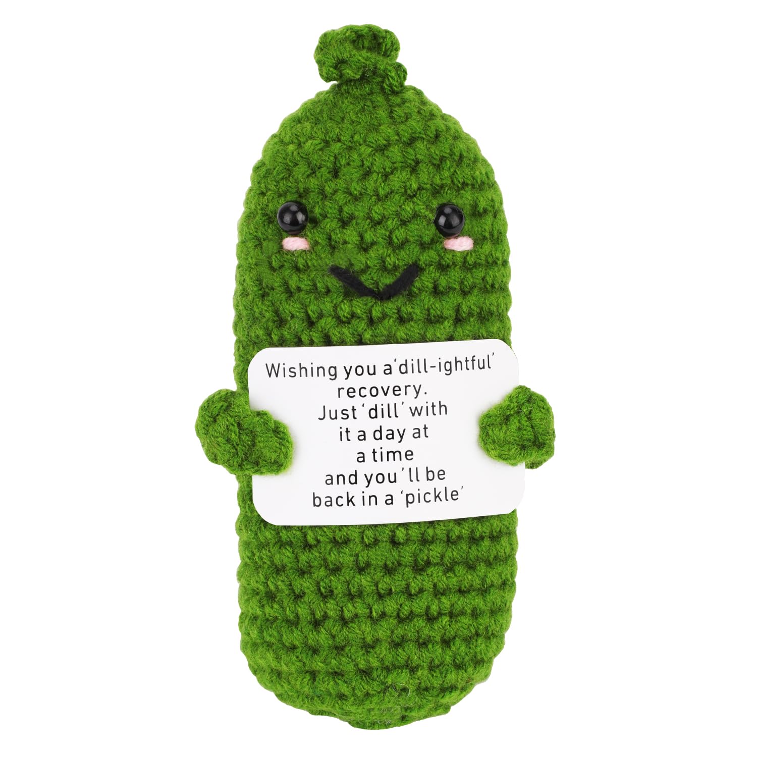 Funny Green Pickle Crochet Doll - Encouragement & Support Gift for Surgery Recovery - Handmade Knitted Emotional Healing Present for Family & Friends - Perfect Get Well Soon Gift for Hospital Patients & Care Packages