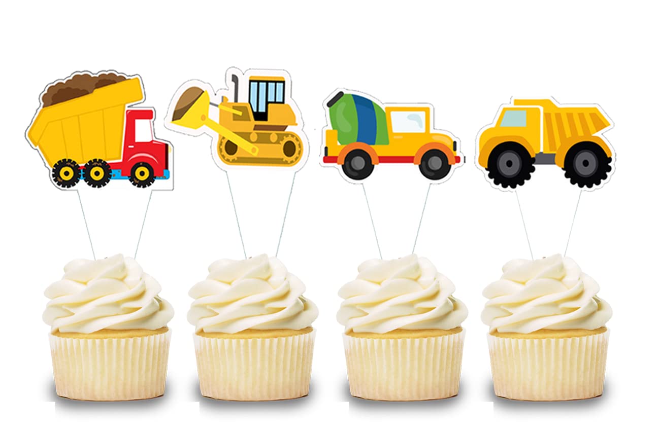 WoW Party Studio Construction Vehicles Theme Happy Birthday Decorations - 20 Pcs Cake Toppers for Kids Birthday Party, Construction Theme Celebration & Baby Shower Decor