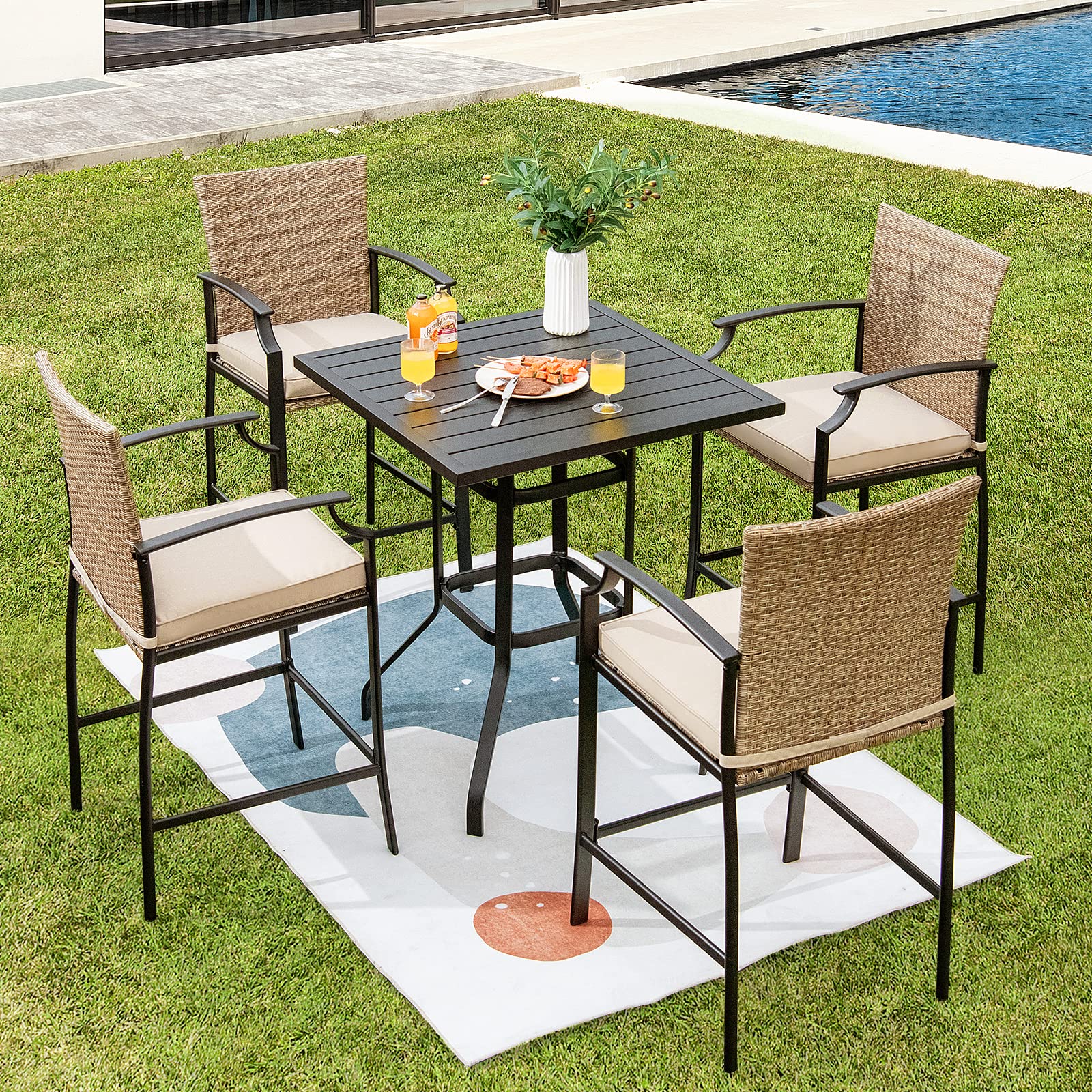 Tangkula 32 Inch Outdoor Bar Table - Square Steel Bistro High Top Table with Powder-Coated Tabletop & Solid Metal Frame - Perfect for Backyard, Poolside, Garden, Patio, Restaurant, Cafe (Black)