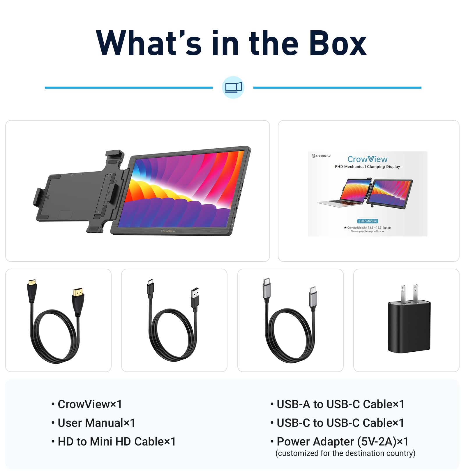 ELECROW 14-inch Portable Monitor - Full HD 1920x1080 IPS Screen, USB-C HDMI Laptop Second Display for Travel, Business & Gaming - Compatible with MacBook, Windows & Chromebook (13