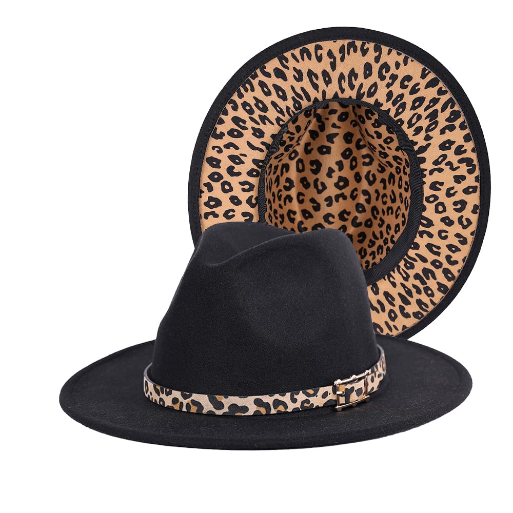 Women's Leopard Print Fedora Hat - Classic Wide Brim Adjustable Drawstring Sun Hat for Women & Men | Fashion Accessory for Outdoor, Parties, and Casual Wear