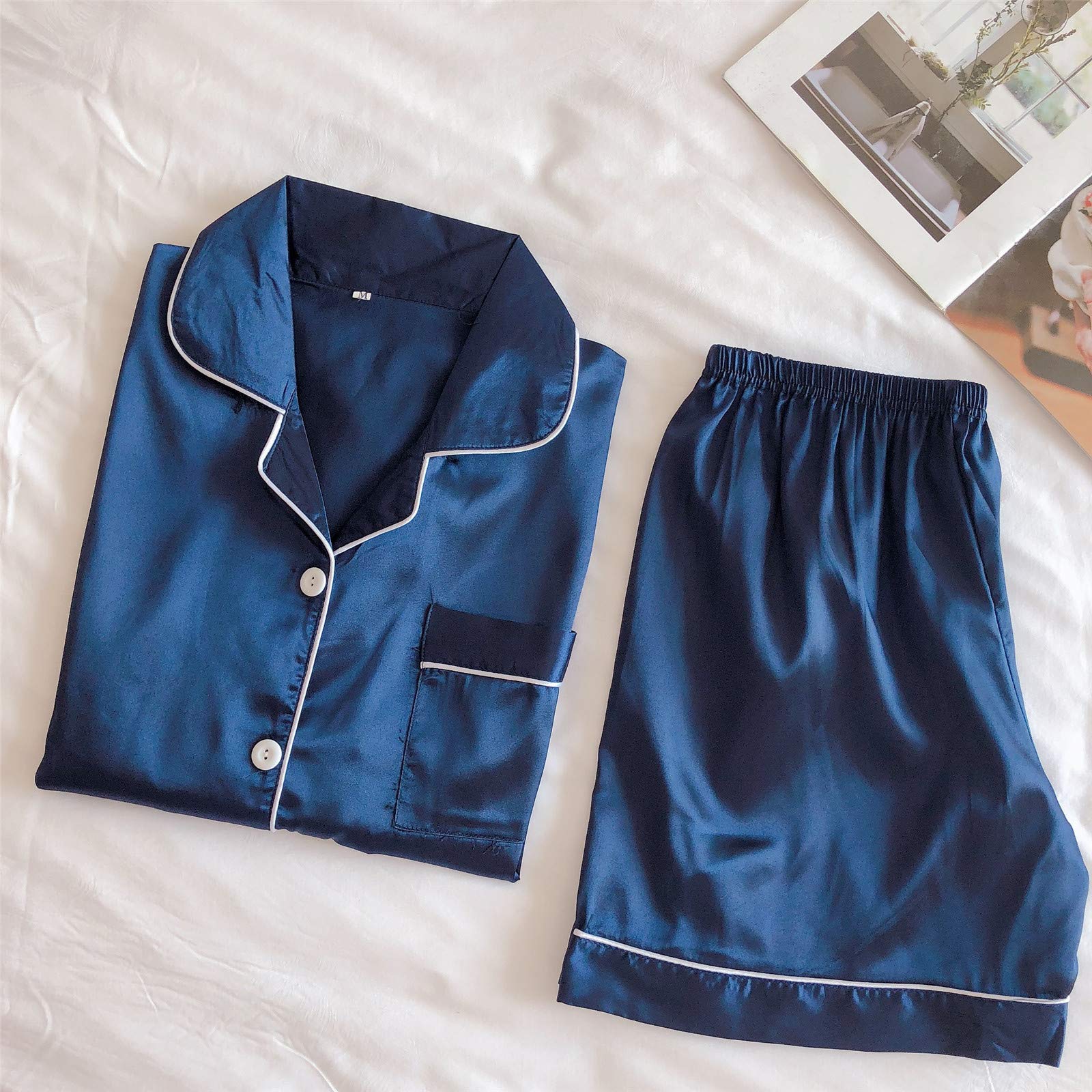 Women's Satin Silk Pajama Set - Short Sleeve Button Down Top & Shorts | Bridal Sleepwear, Loungewear | Plus Size 8-16 | Perfect for Wedding Night, Honeymoon & Relaxing at Home