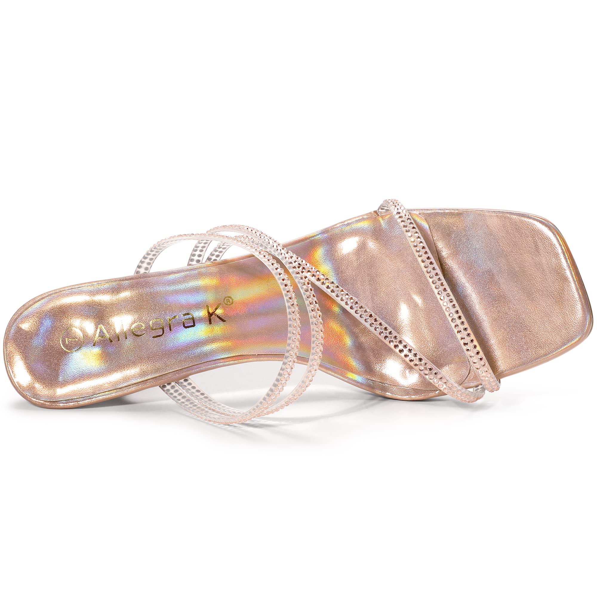 Allegra K Women's Rhinestone Strappy Kitten Heel Slide Sandals - Elegant Dressy Heels for Parties, Weddings & Evening Events