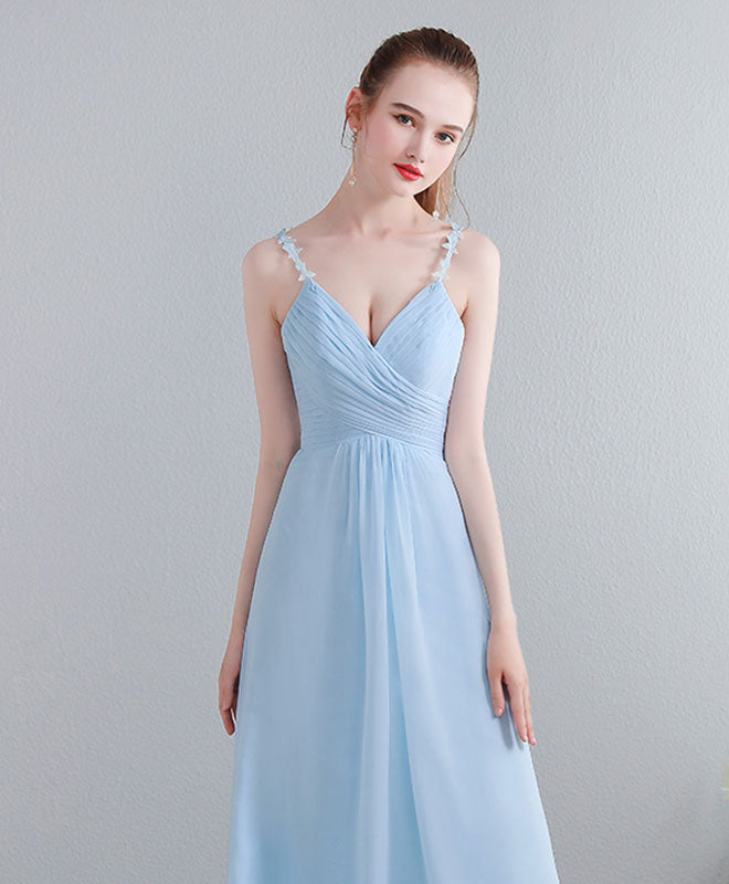 Elegant Light Blue V-Neck Long Prom Dress with Lace Details - Formal Evening Gown for Homecoming, Ball, and Special Occasions