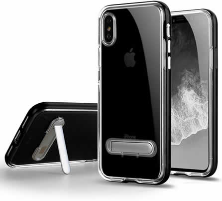 Apple iPhone X Clear/Black Gel Case with Stand - Slim Protective Cover for Hands-Free Viewing & Video Calls