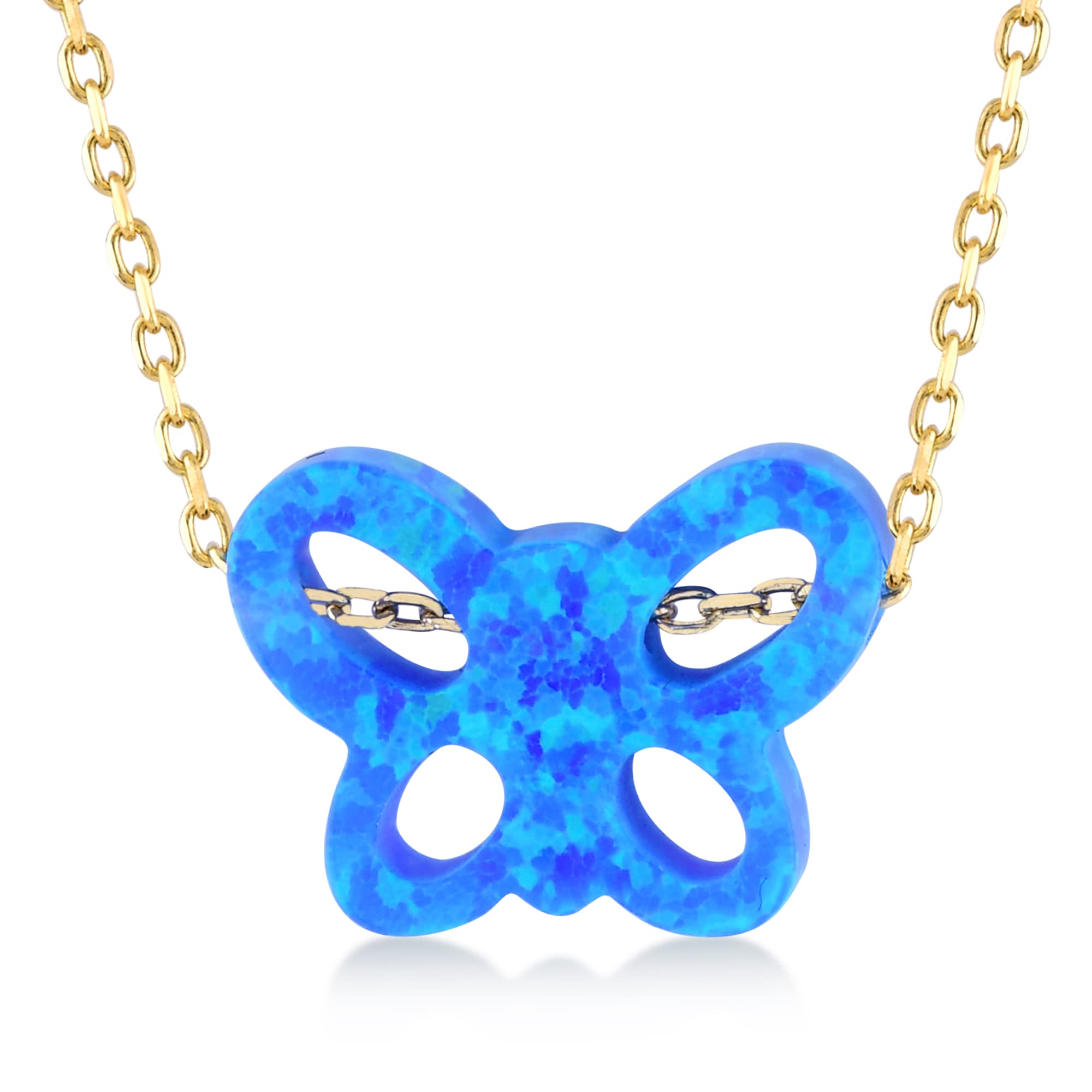 14K Solid Gold Blue Opal Animal Pendant Necklace for Women - 18
