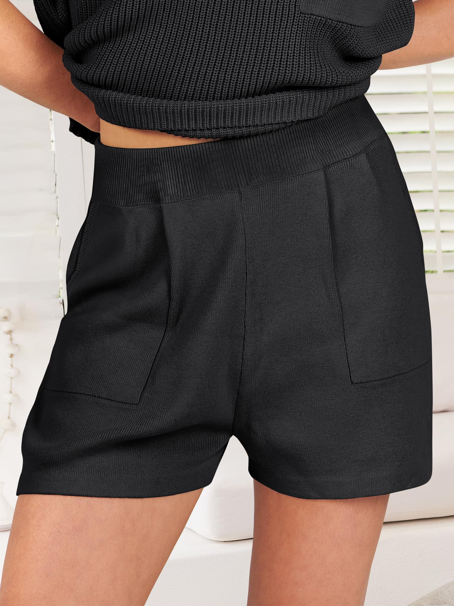Caracilia Women's 2-Piece Lounge Set - Summer 2024 Short Sleeve Sweater & Shorts Outfit | Casual Matching Clothes for Home, Travel & Relaxation