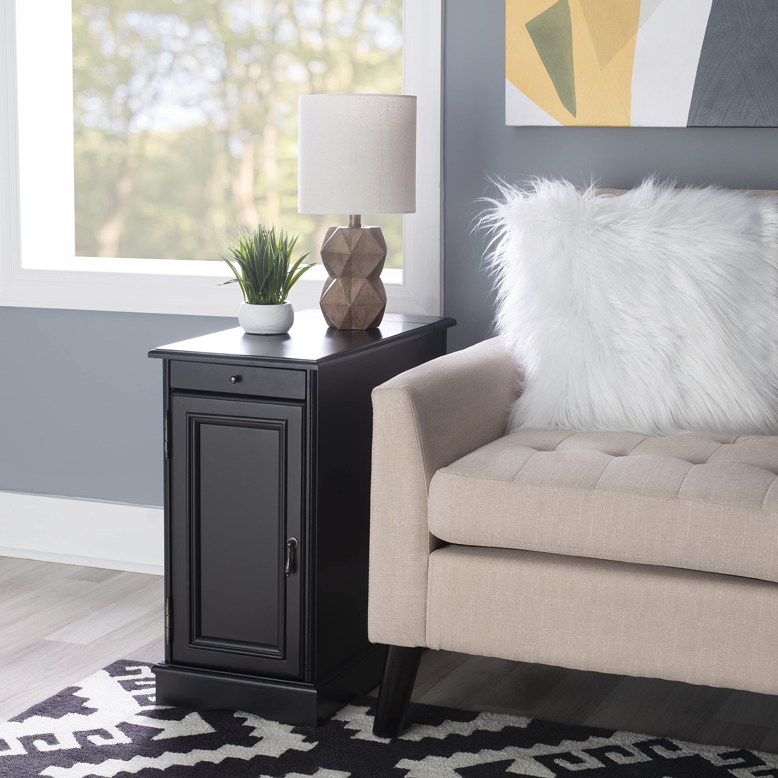 Powell Furniture Barron Small Black Accent Table - Modern Side Table for Living Room, Bedroom, or Office Decor