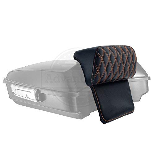 Premium Chopped Backrest Pad with Diamond Pattern & Orange Stitching - Perfect Fit for 2014+ Harley Davidson Tour-Pak Luggage | Comfortable Motorcycle Seat Cushion for Long Rides & Road Trips
