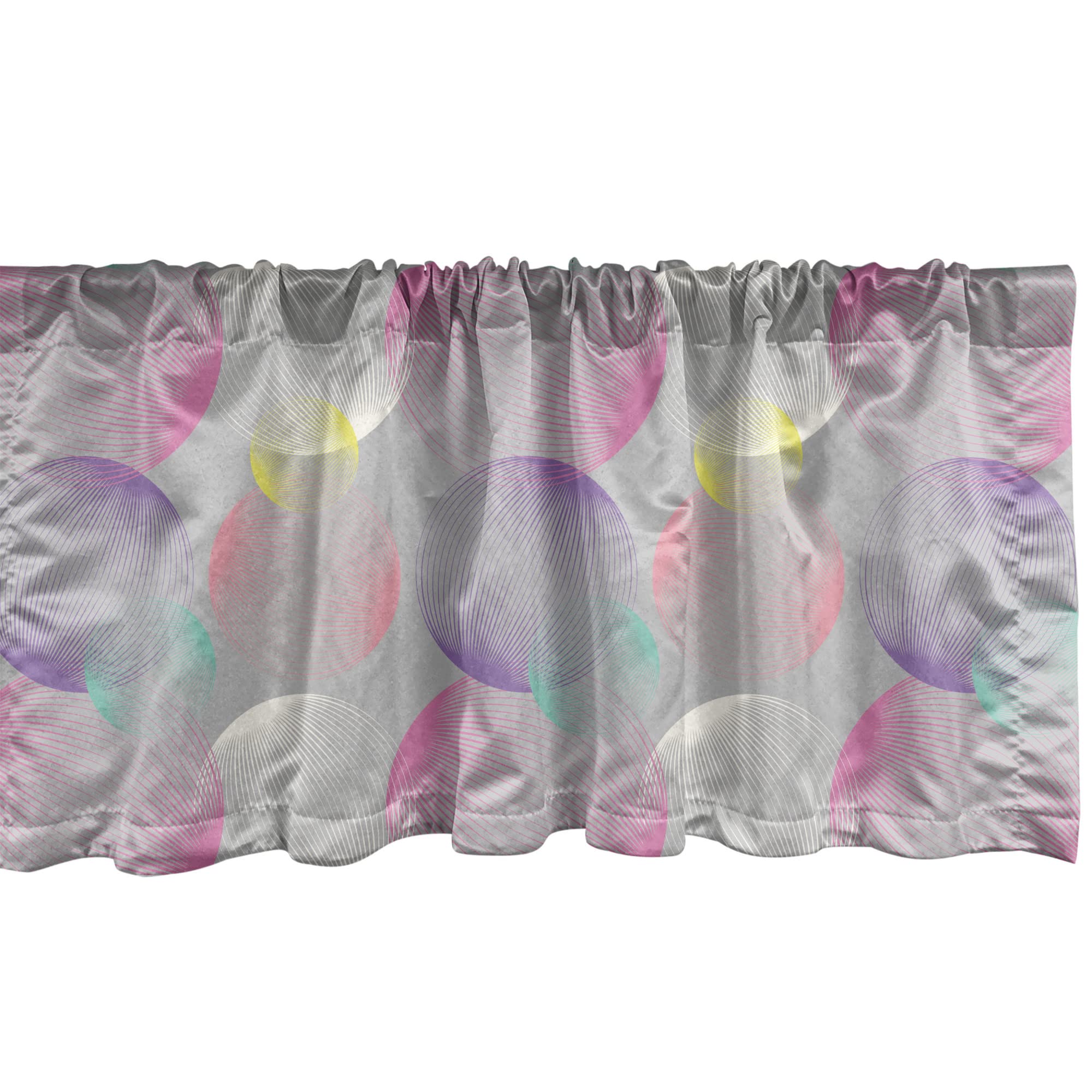 Ambesonne Abstract Window Valance Set of 2 - Modern Striped Circles & Bubbles Design, Rod Pocket Curtain Valances for Kitchen & Bedroom, 54 x 18 Inches, Earth Yellow - Perfect for Living Room, Dining Room & Home Decor
