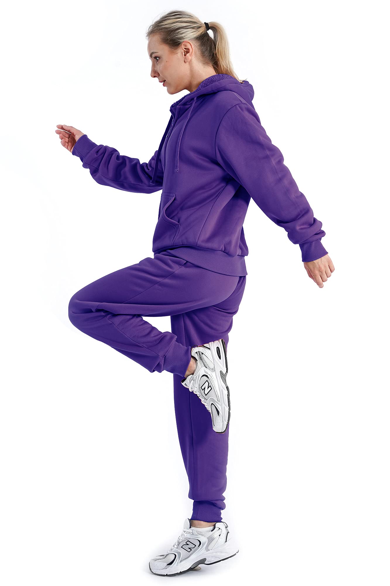 Women's Sherpa Lined 2-Piece Track Suit Set - Casual Winter Workout Outfits & Lounge Wear for Running, Yoga, and Home Comfort