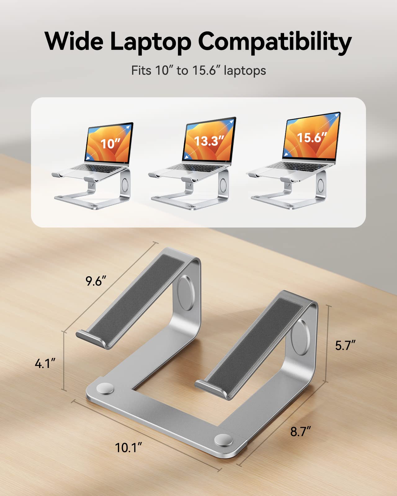 LORYERGO Adjustable Laptop Stand for Desk - Ergonomic Aluminum Laptop Riser Holder for 10-15.6 Inch MacBook, Dell, HP - Silver | Perfect for Office, Home & Travel Use