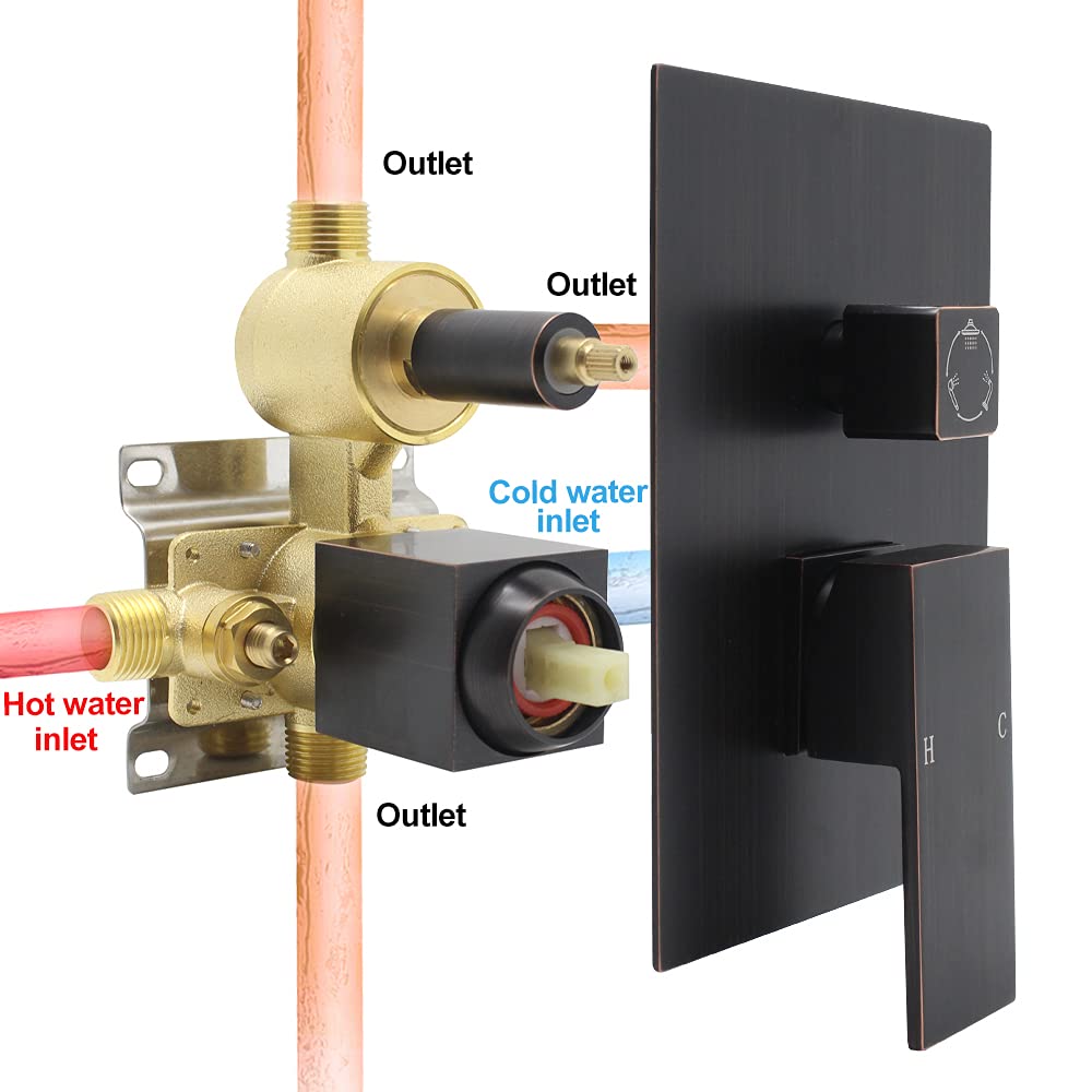 Oil Rubbed Bronze Rain Shower System - 16 Inch Ceiling Mounted Shower Faucet with Full Body Jets, Overhead Rainfall Shower & Handheld Sprayer - Pressure Balance Valve Kit & Trim - Perfect for Spa-Like Bathroom Experience & Luxury Home Renovation