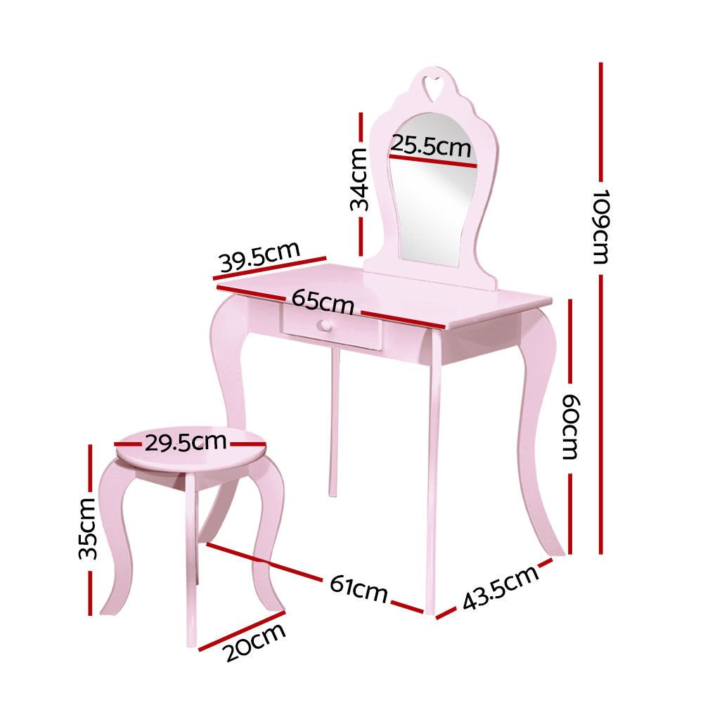 Keezi Kids Dressing Table and Stool Set with Vanity Mirror - Princess Style Pink Makeup Play Set for Girls | Perfect for Pretend Play, Birthday Gifts & Bedroom Decor