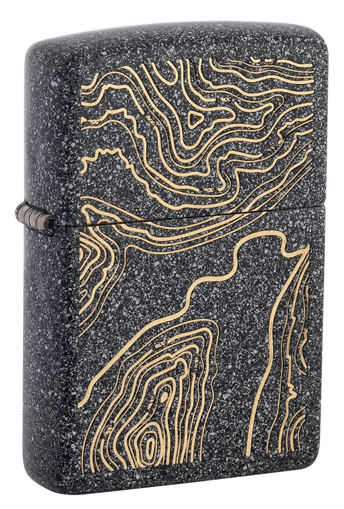Zippo Topo Map Design Iron Stone Pocket Lighter - Windproof Refillable Outdoor Lighter for Camping, Hiking & Survival Gear