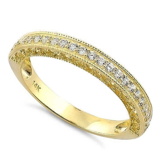 14K Solid Yellow Gold Half Eternity CZ Ring for Women - Sparkling Cubic Zirconia Wedding Band, Anniversary Gift, Bridal Jewelry - Perfect for Engagements, Proposals & Special Occasions