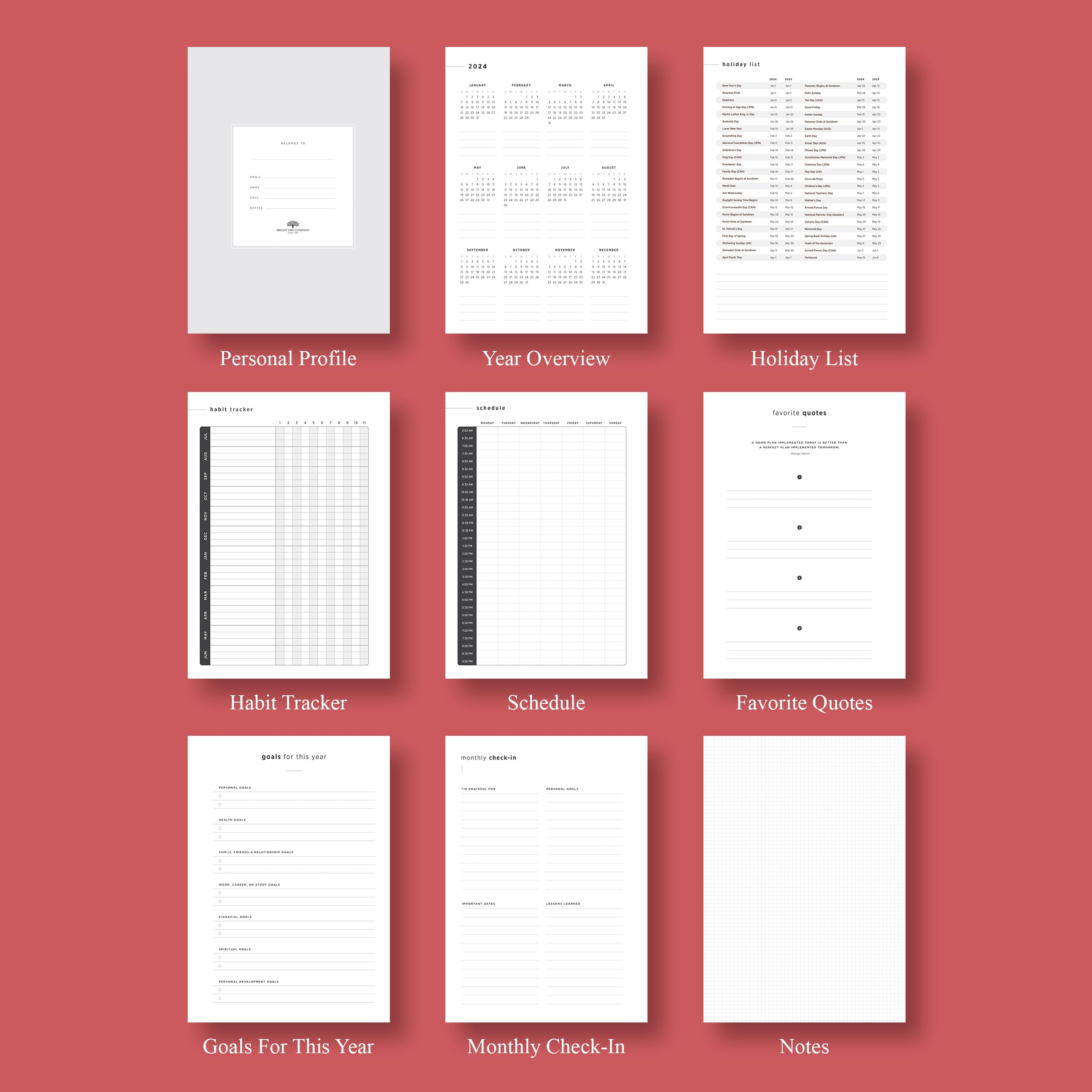 Bright Day 2024-2025 Cherry Small Academic Planner - 8.75