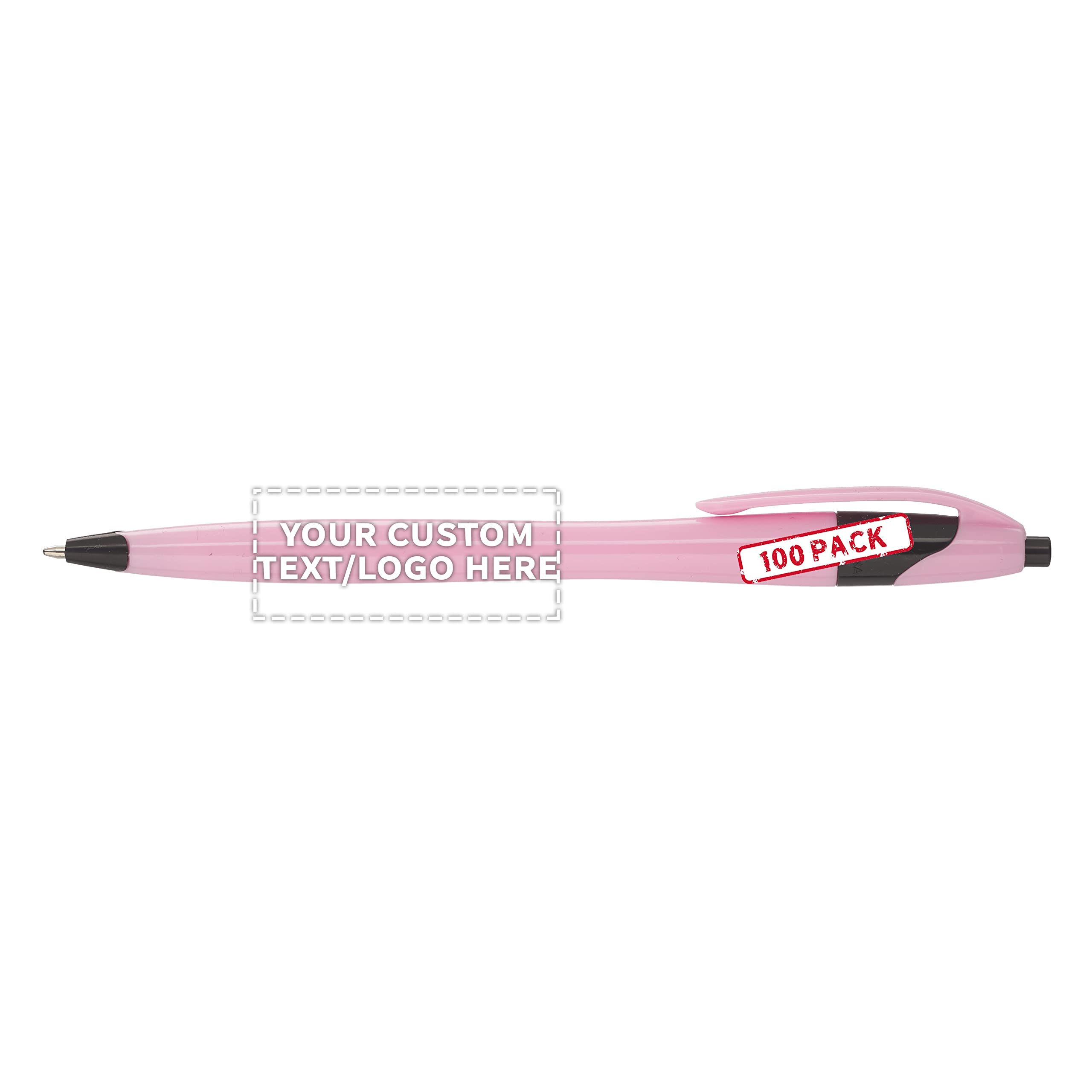 100-Pack Customizable Click Action Pens - Bulk Promotional Pens with Black Ink & Vibrant Colors - Add Your Text/Logo - Perfect for Trade Shows, Corporate Gifts & Office Supplies
