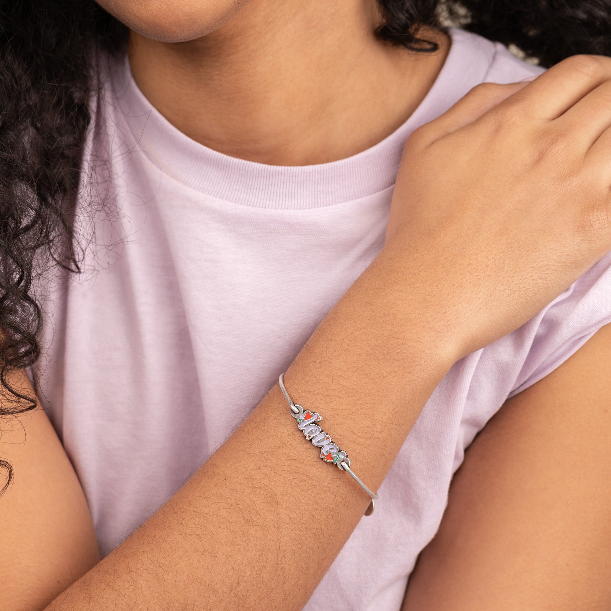 Love Inline Charm Bangle - Sterling Silver Adjustable Bracelet for Women | Perfect for Valentine's Day, Anniversary & Everyday Wear