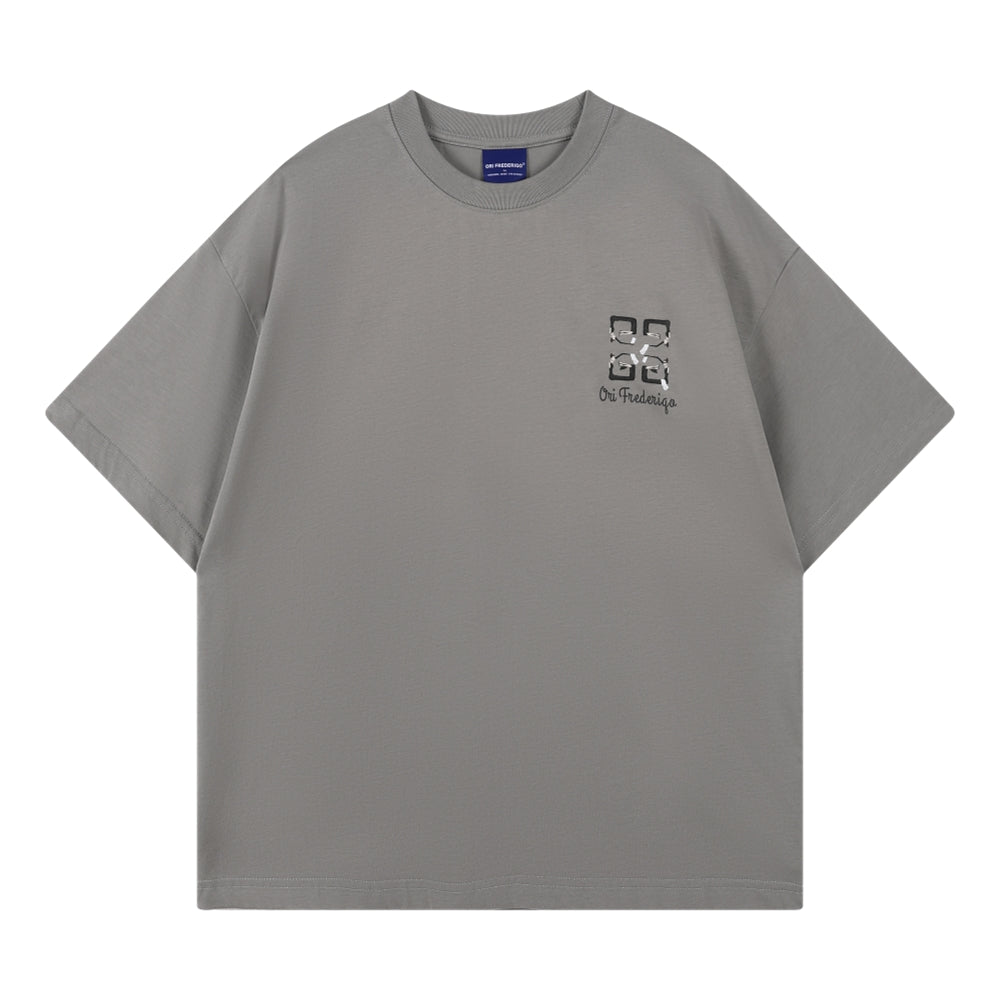 ORI FREDERIQO Printed Short Sleeve T-Shirt for Men - Grey Cotton Casual Tee - Perfect for Streetwear, Summer Outfits & Everyday Wear