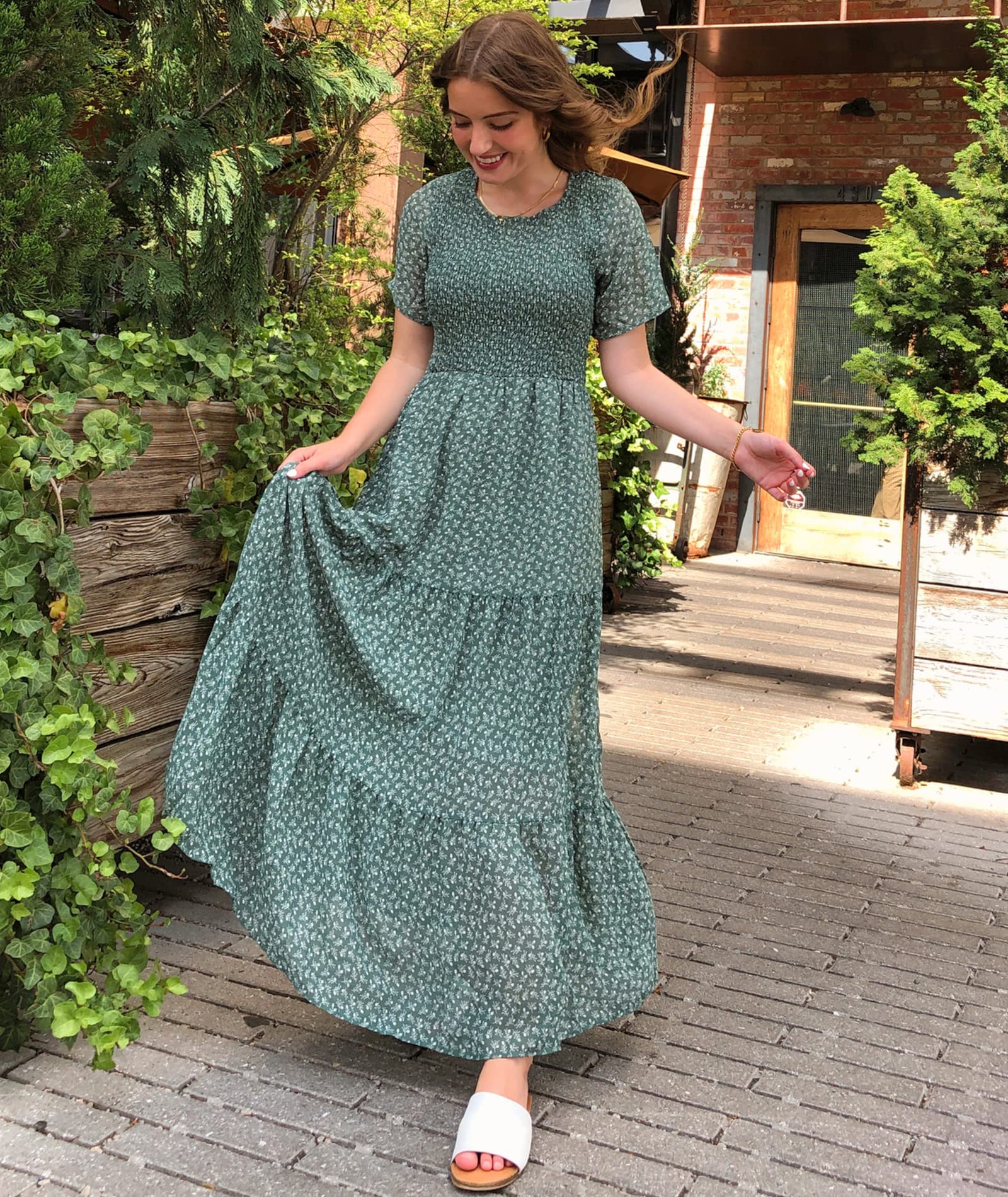 BTFBM Women's Bohemian Floral Print Short Sleeve Maxi Dress - Casual Summer Tiered Cocktail Dress with Crew Neck & Flowy Design | Perfect for Beach Vacations, Garden Parties & Date Nights