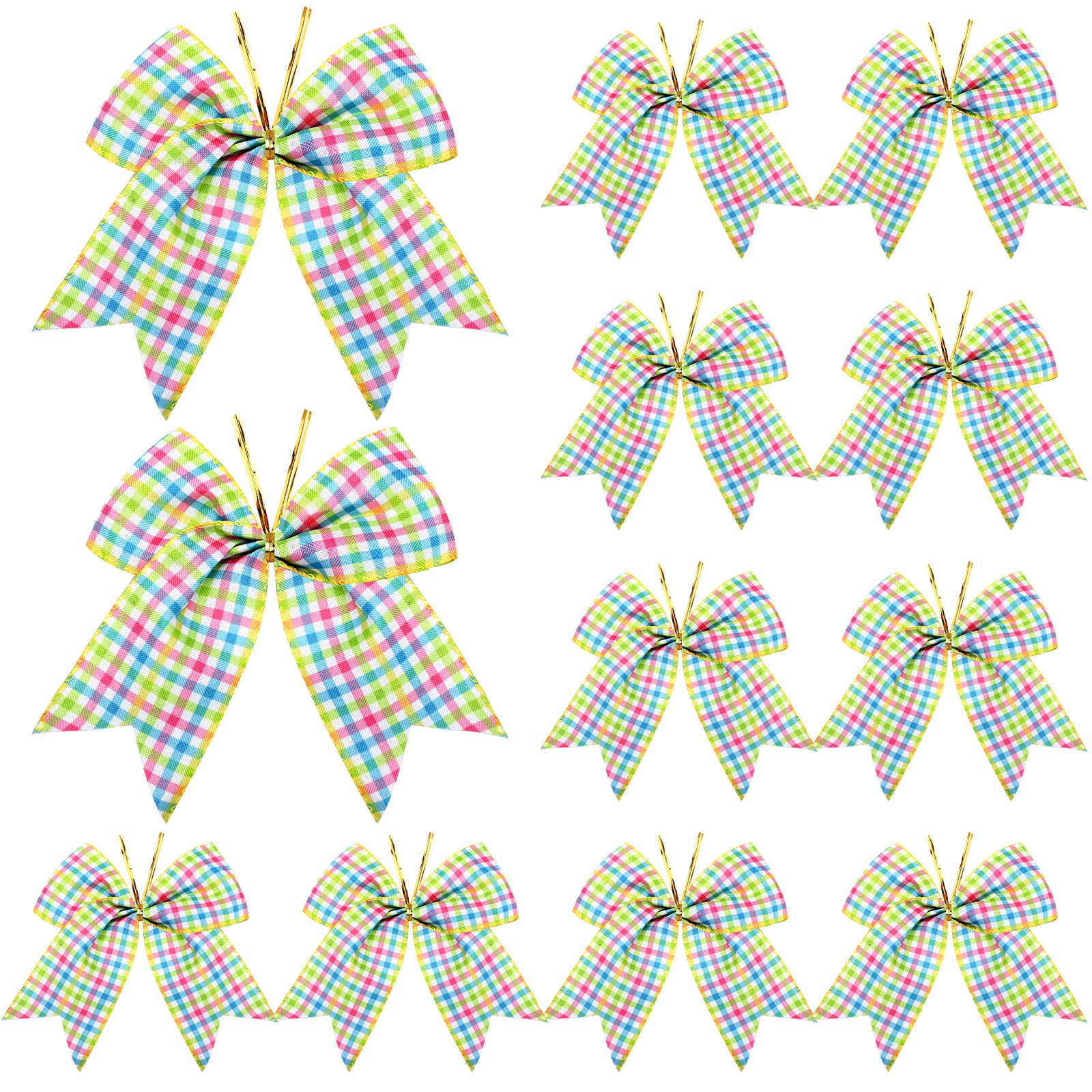 12 Pack Easter Bows Decorations - 6 Inch Burlap Ribbon Bows for Easter Baskets, Spring Wreaths, Gift Wrapping, Tree Toppers & DIY Crafts | Holiday Home Decor for Front Door, Party & Festive Ornaments (Plaid Design)
