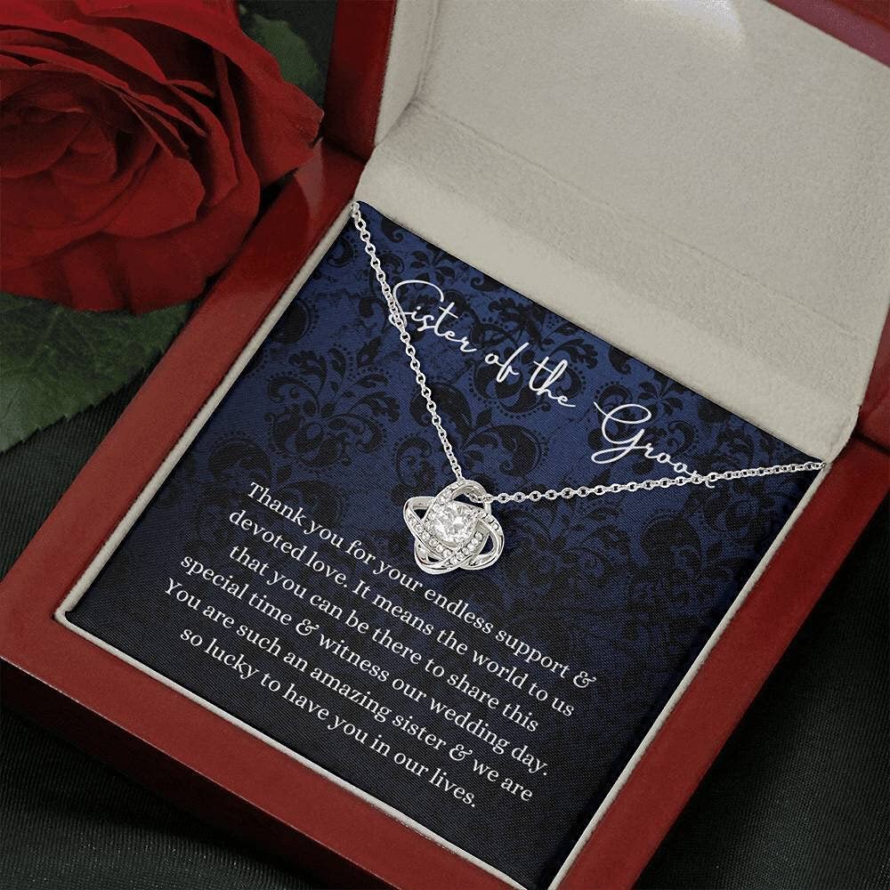Love Knot Necklace - Sister of the Groom Jewelry Gift, Wedding Thank You Present from Bride & Groom, Bridal Party Appreciation Gift - Perfect for Weddings, Rehearsal Dinners & Special Occasions