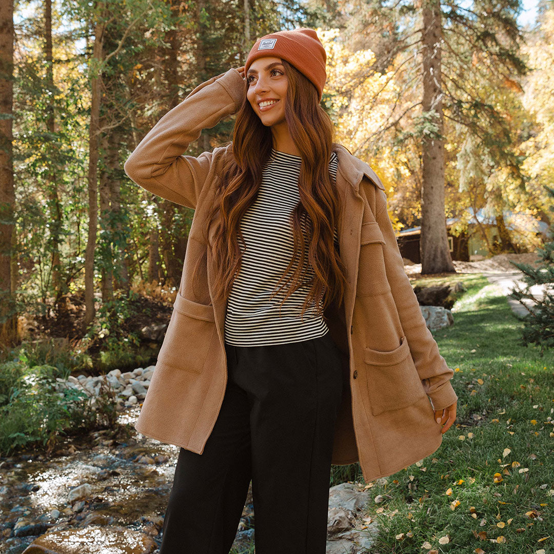 Alpine Fleece Trench Coat for Women - Warm Winter Toffee Brown Outerwear - Perfect for Snowy Weather & Outdoor Adventures