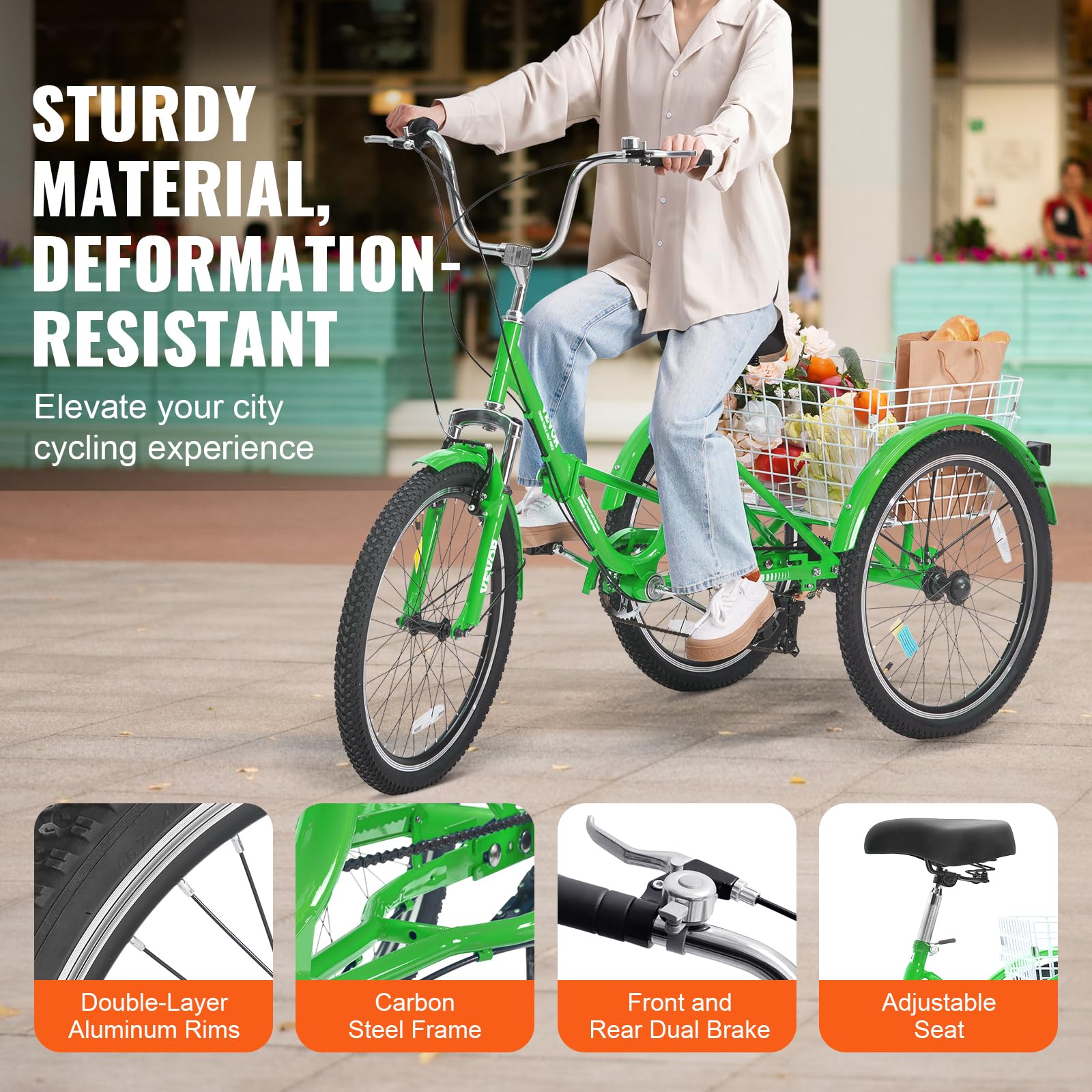VEVOR Folding Adult Tricycle - 3 Wheel Cruiser Bike with Large Basket & Adjustable Seat - Foldable Trikes for Women, Men & Seniors - Perfect for Shopping, Picnics & Outdoor Recreation
