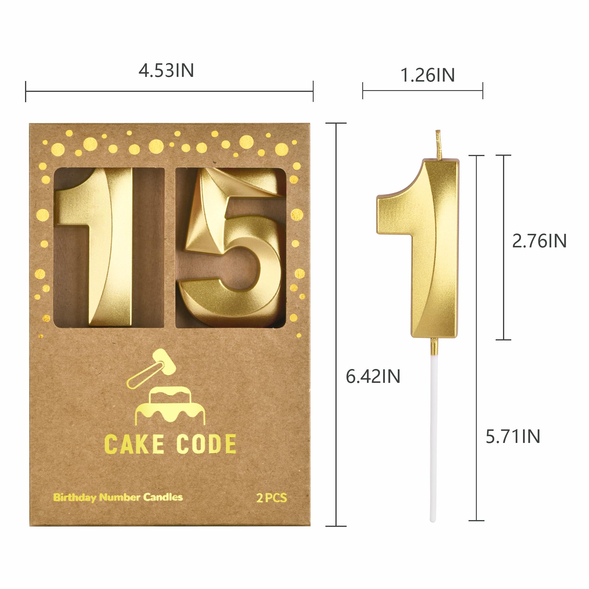2.76 Inch Gold Number 15 Birthday Cake Candles with Diamonds - Elegant Party Decorations for Birthdays, Anniversaries & Celebrations