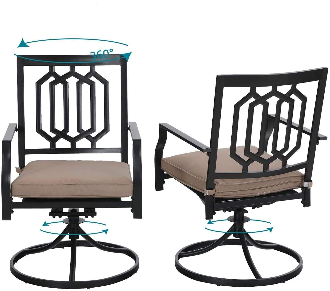 PHI VILLA 7-Piece Outdoor Patio Dining Set with Swivel Chairs - 300 lbs Capacity Metal Table with Umbrella Hole & Cushioned Seating for Backyard, Garden, Bistro, and Poolside Relaxation