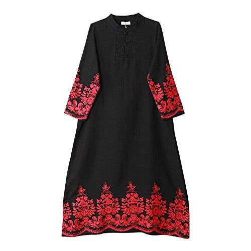 Chinese Style Floral Embroidery Women's Casual Maxi Dress - Long Sleeve Bohemian Elegant Dress for Spring Summer Wedding Party & Vacation